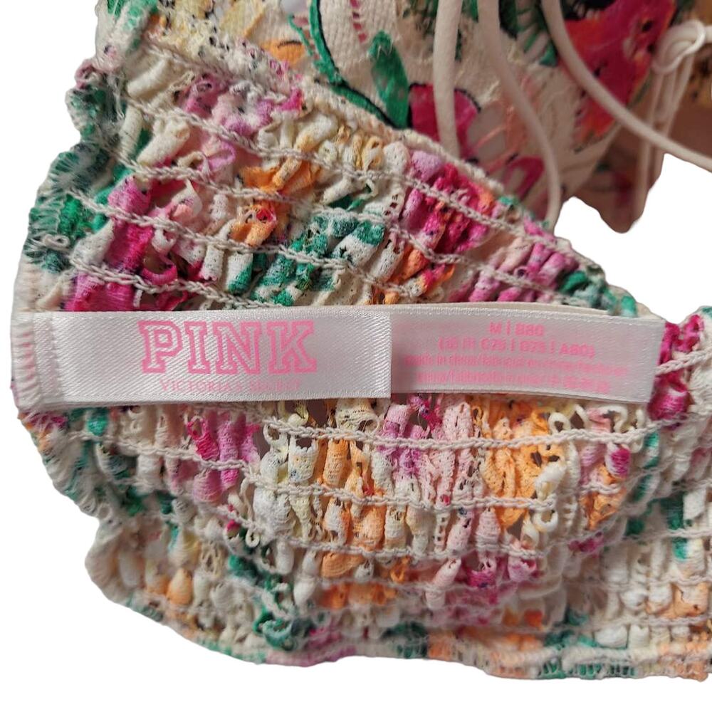 VICTORIA'S SECRET Pink Bralette Bright Floral Lace Size Medium M - Picture 3 of 10